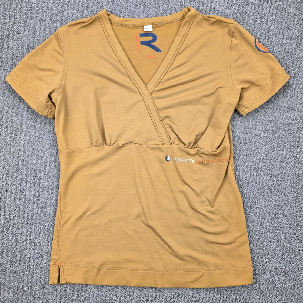 Gersemi Tilda Womens Short Sleeve Equestrian Top Mustard Tan V-Neck Size S